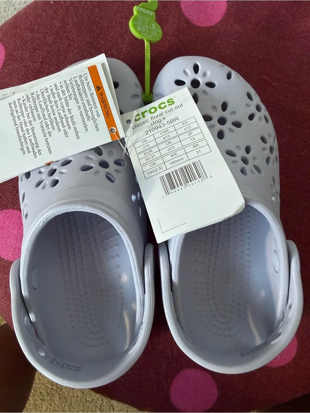Crocs Classic Floral Cut Out Clog Kids C13 Lavender NWT